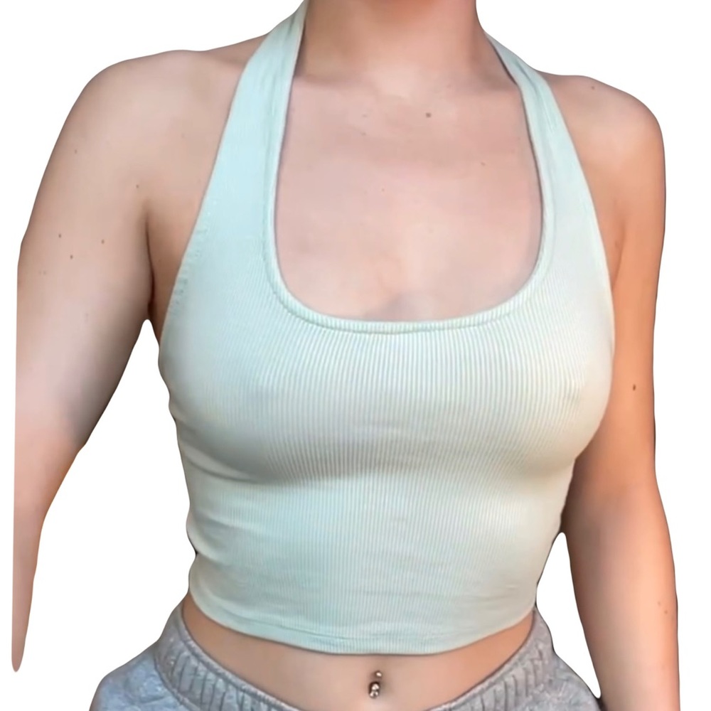 Mint green halter neck tank top